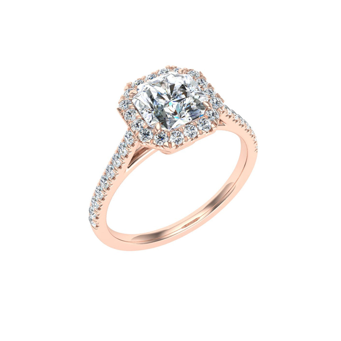 Finesse Asscher Cut Halo Moissanite Engagement Ring Rose Gold