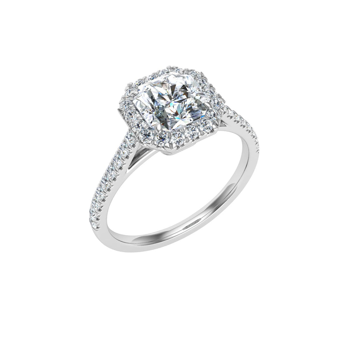 Finesse Asscher Cut Halo Moissanite Engagement Ring White Gold