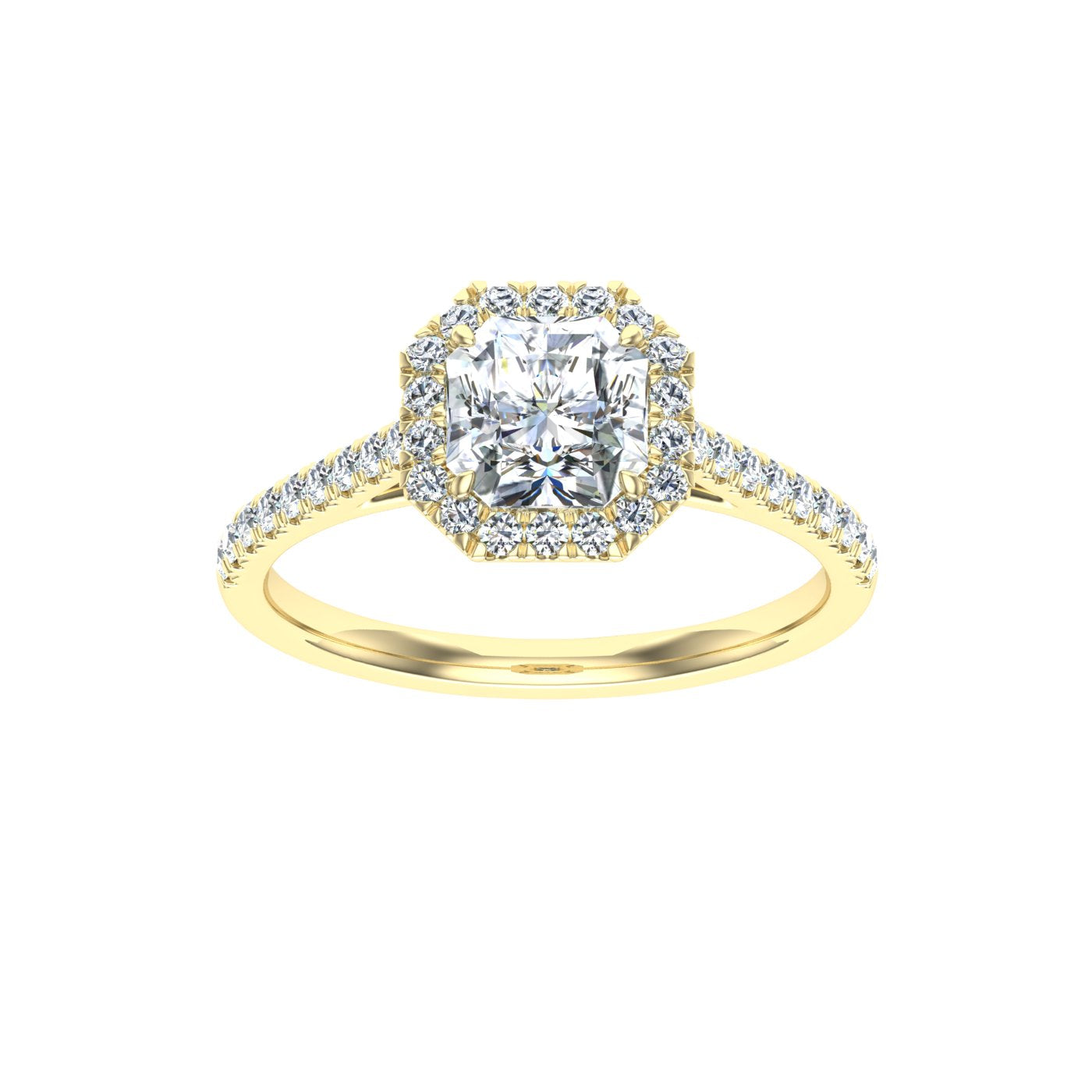 Finesse Asscher Cut Halo Moissanite Engagement Ring Yellow Gold
