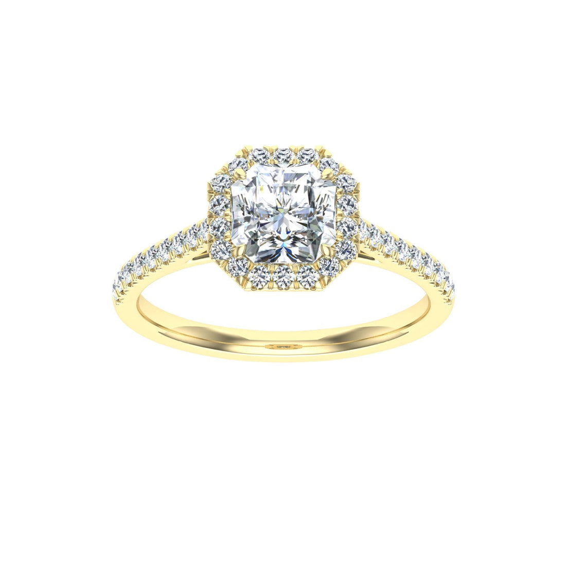 Finesse Asscher Cut Halo Moissanite Engagement Ring Yellow Gold