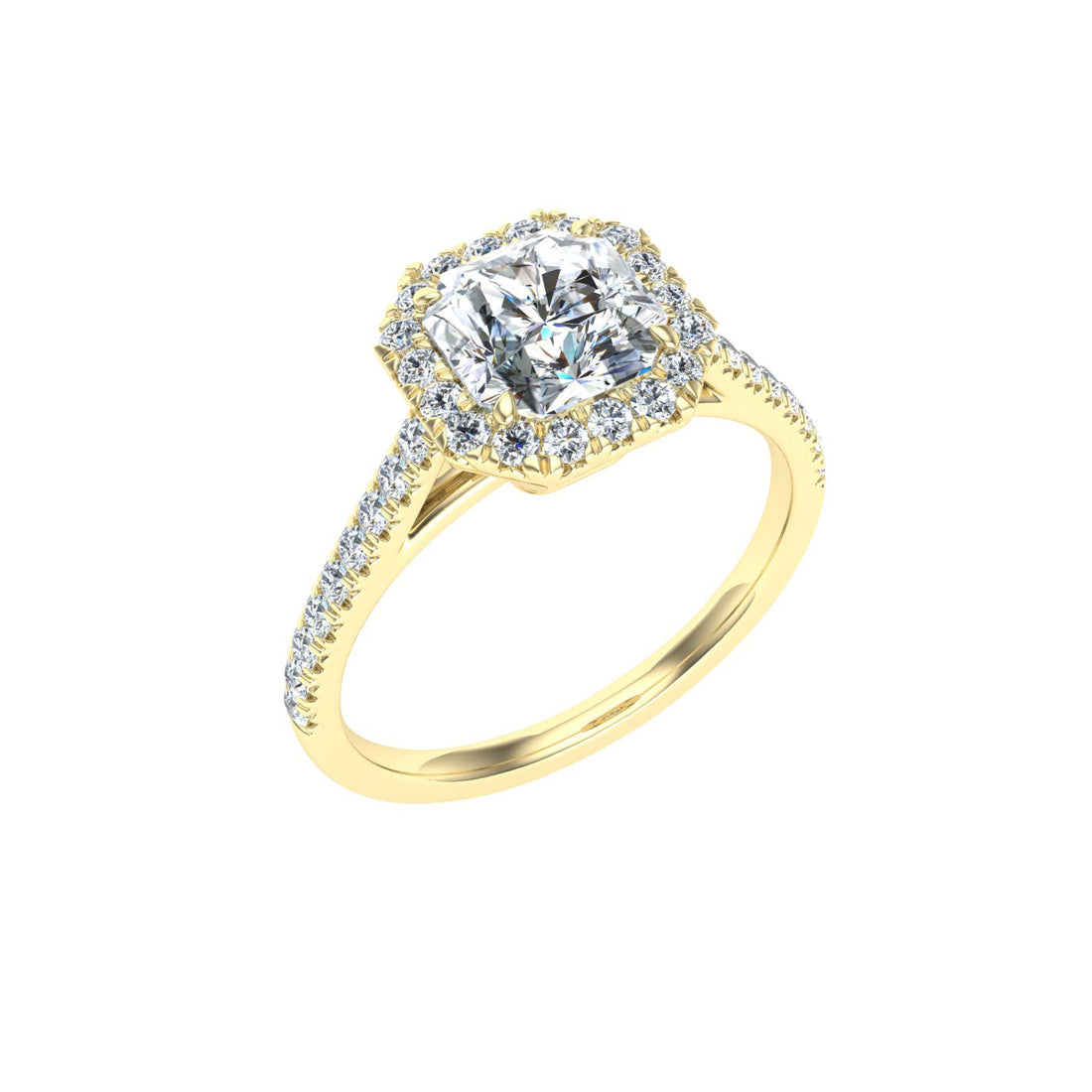 Finesse Asscher Cut Halo Moissanite Engagement Ring Yellow Gold