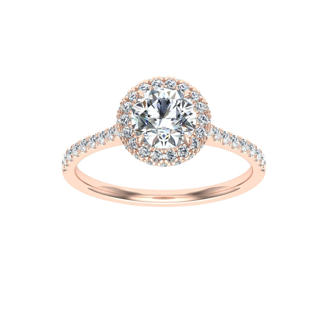 Flambeau Round Cut Halo Moissanite Engagement Ring Rose Gold