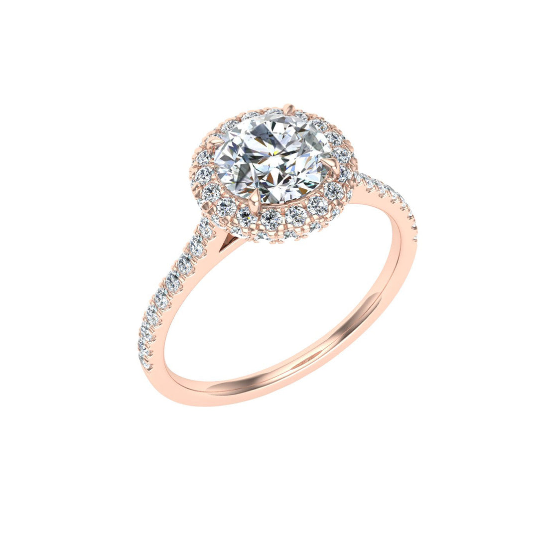 Flambeau Round Cut Halo Moissanite Engagement Ring Rose Gold