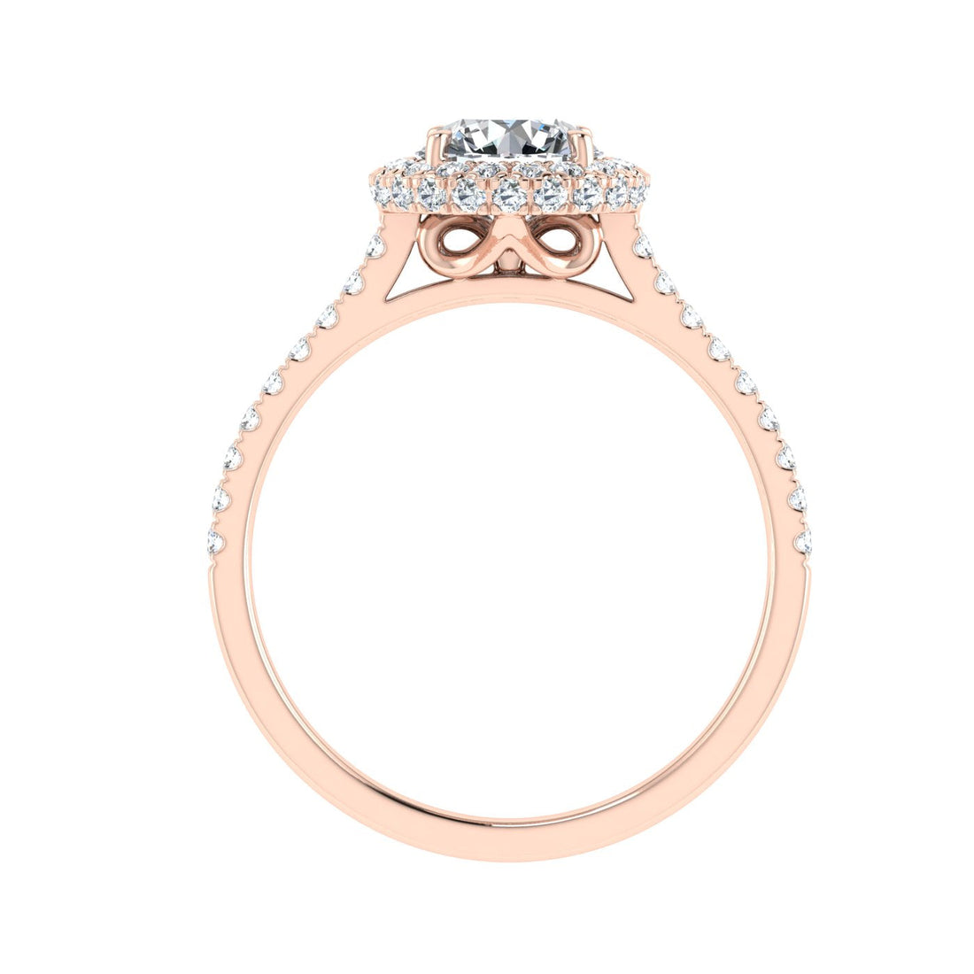 Flambeau Round Cut Halo Moissanite Engagement Ring Rose Gold