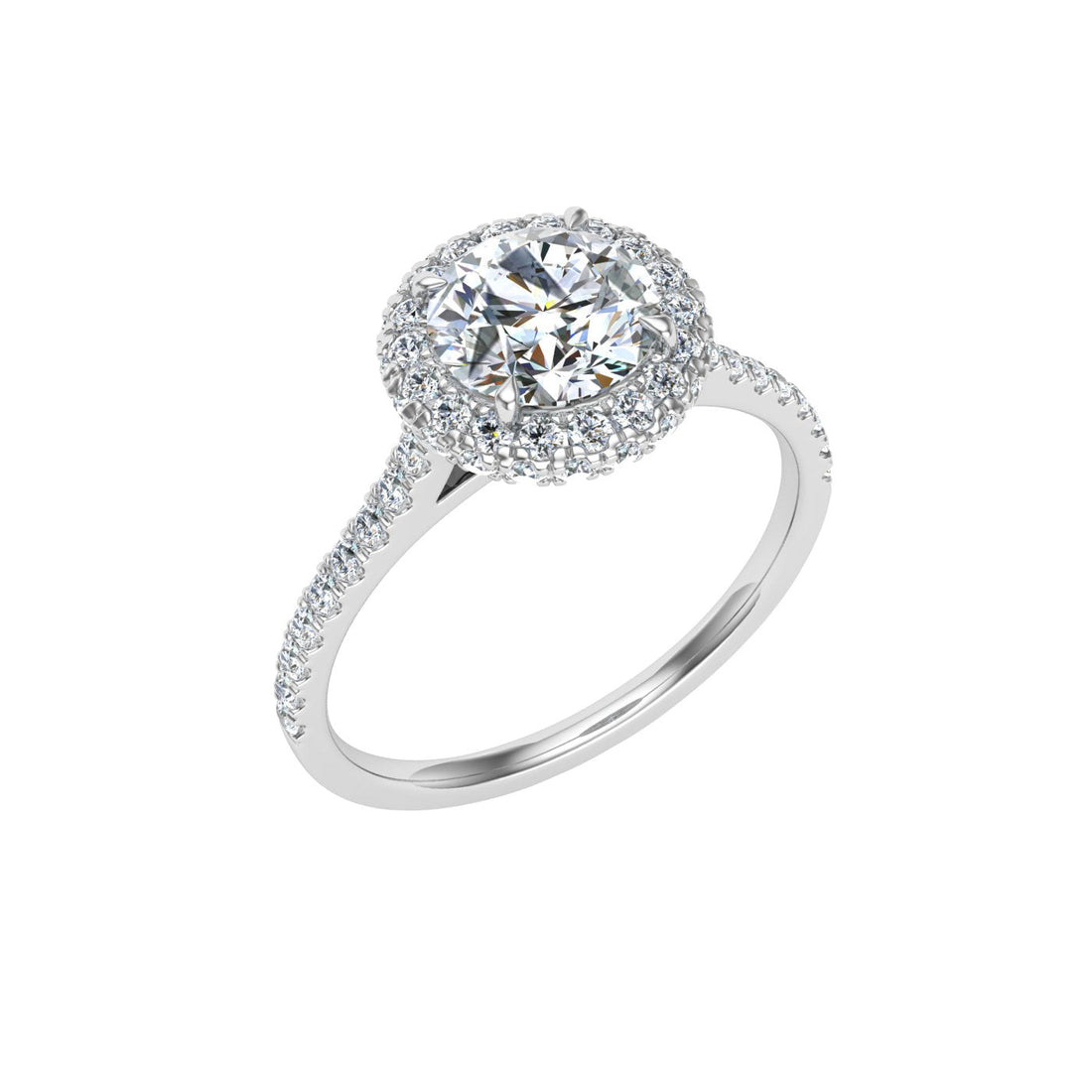 Flambeau Round Cut Halo Moissanite Engagement Ring White Gold