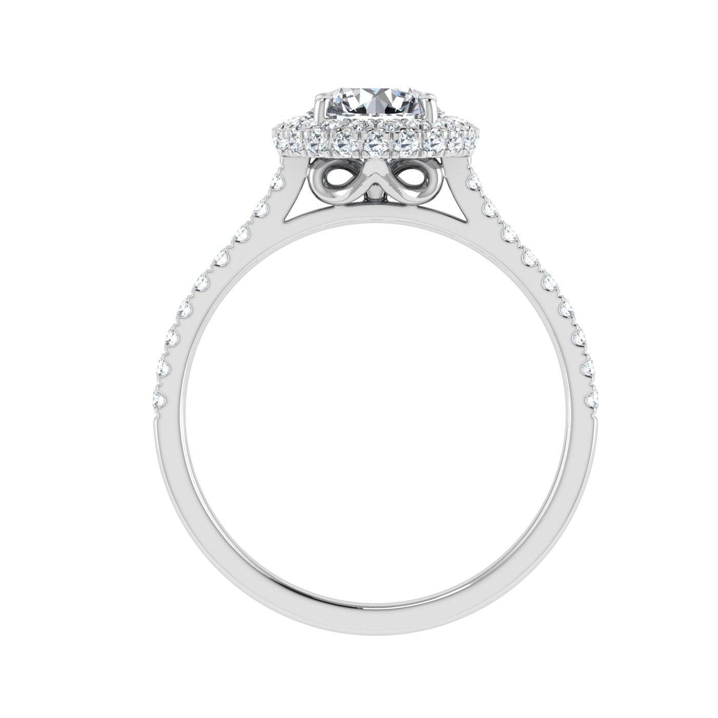 Flambeau Round Cut Halo Moissanite Engagement Ring White Gold