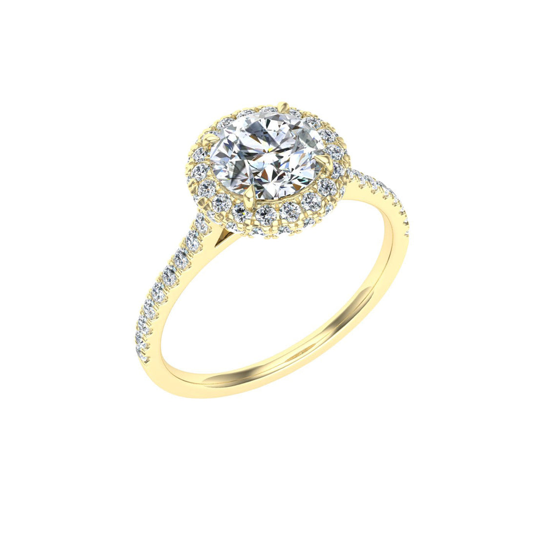 Flambeau Round Cut Halo Moissanite Engagement Ring Yellow Gold