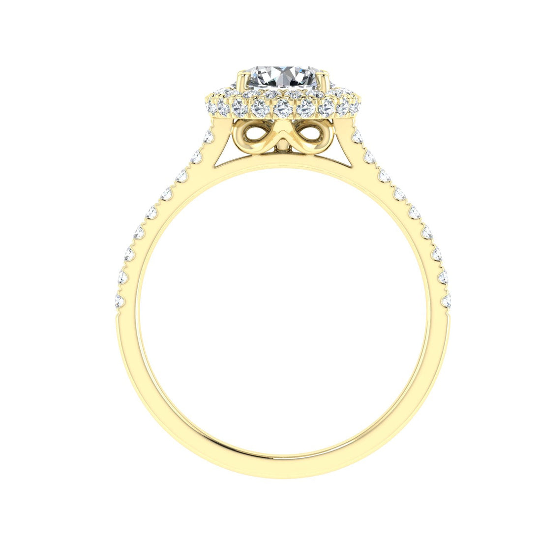 Flambeau Round Cut Halo Moissanite Engagement Ring Yellow Gold