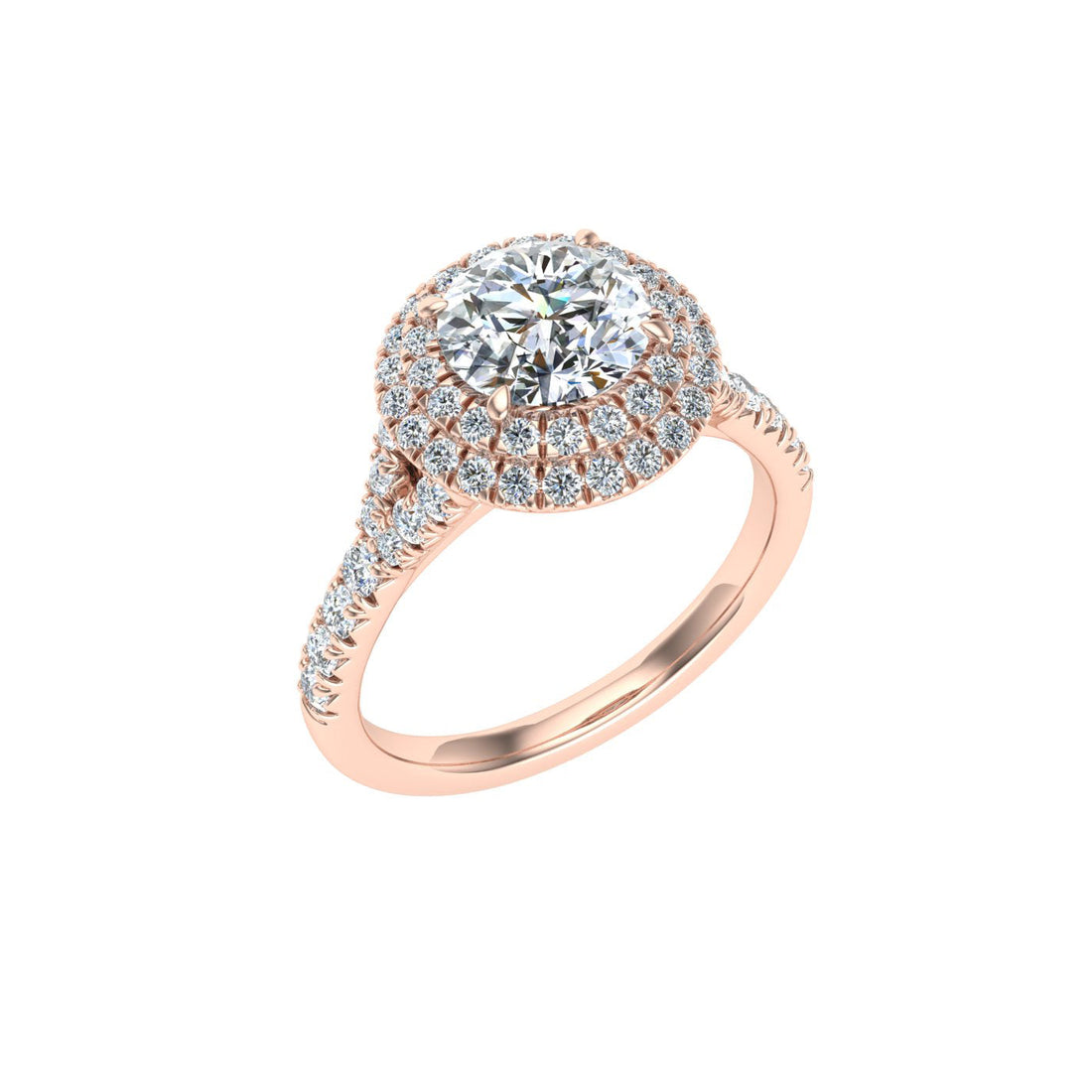 Flame Round Cut Double Halo Moissanite Engagement Ring Rose Gold