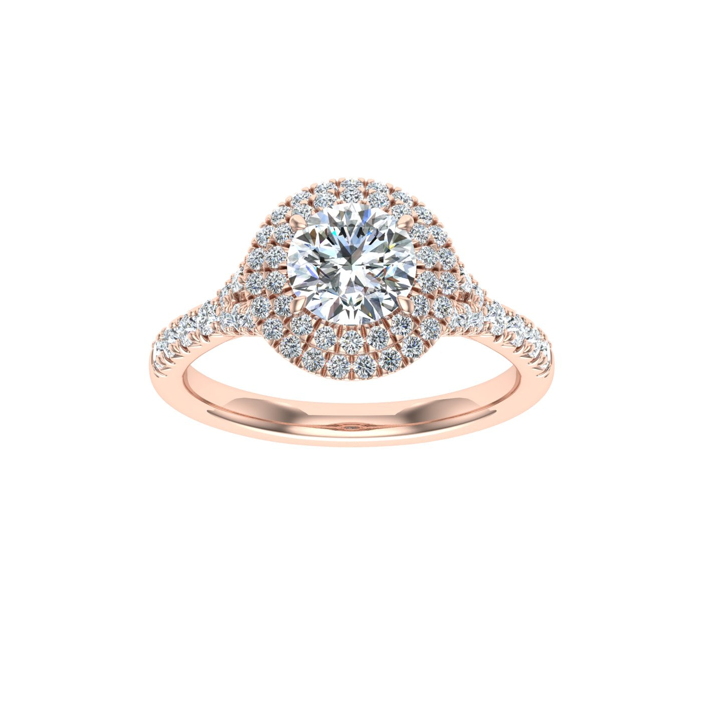 Flame Round Cut Double Halo Moissanite Engagement Ring Rose Gold