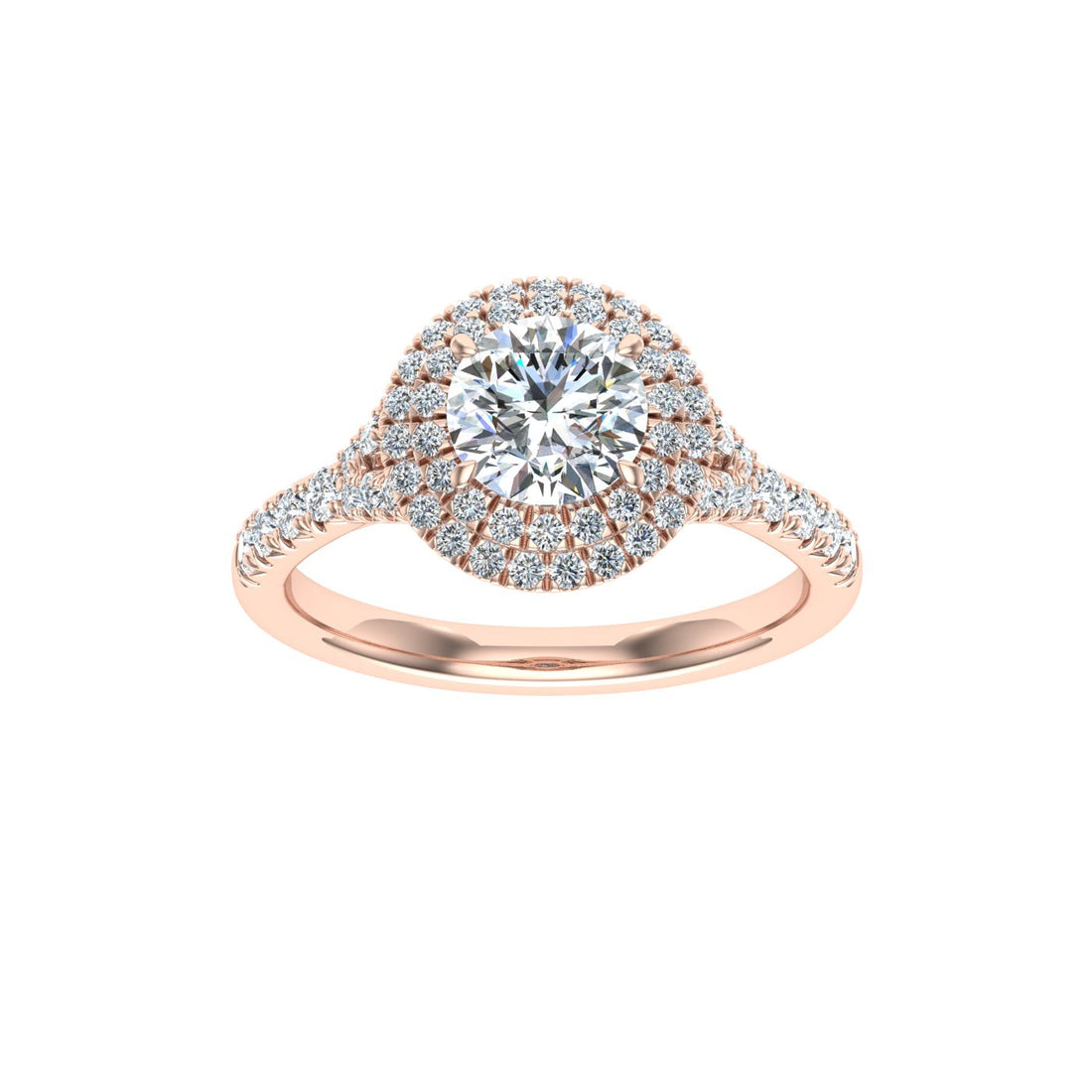 Flame Round Cut Double Halo Moissanite Engagement Ring Rose Gold