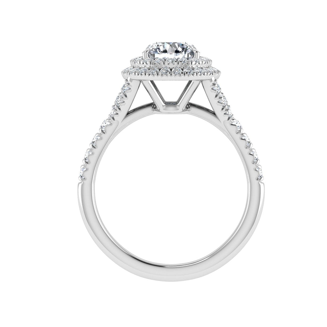 Flame Round Cut Double Halo Moissanite Engagement Ring White Gold