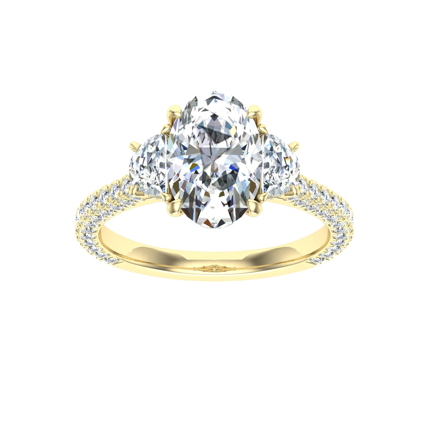 Flare Oval 3 Stone Moissanite Engagement Ring