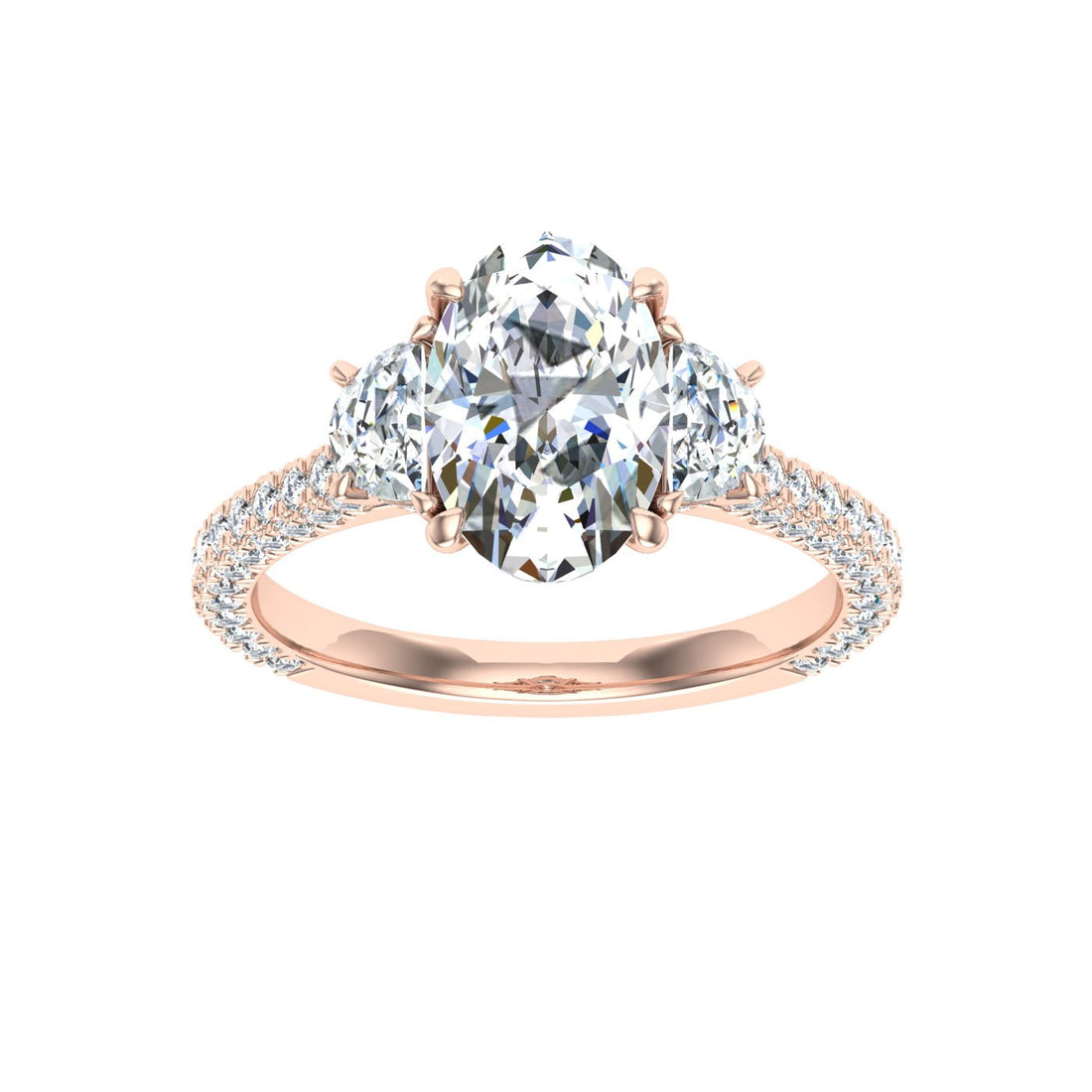 Flare Oval 3 Stone Moissanite Engagement Ring