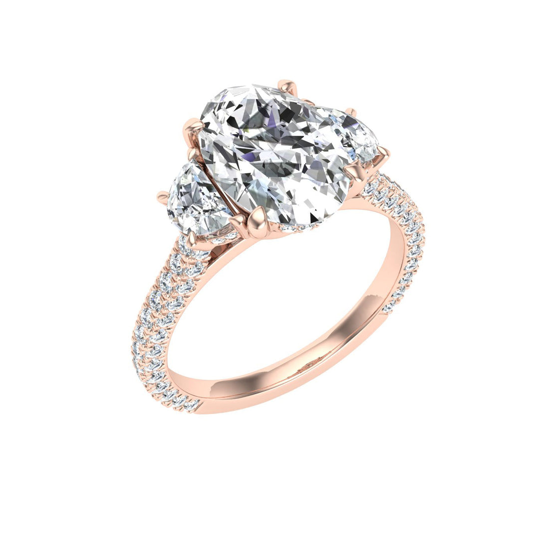 Flare Oval 3 Stone Moissanite Engagement Ring