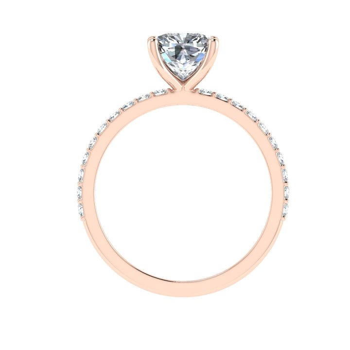 Flash Cushion Cut Side Stones Moissanite Engagement Ring Rose Gold