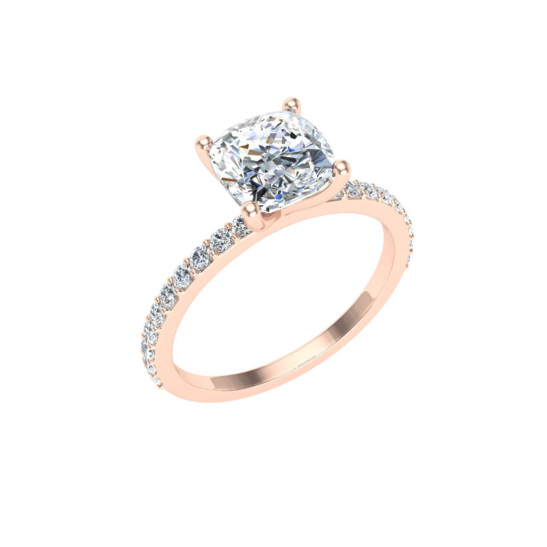 Flash Cushion Cut Side Stones Moissanite Engagement Ring Rose Gold