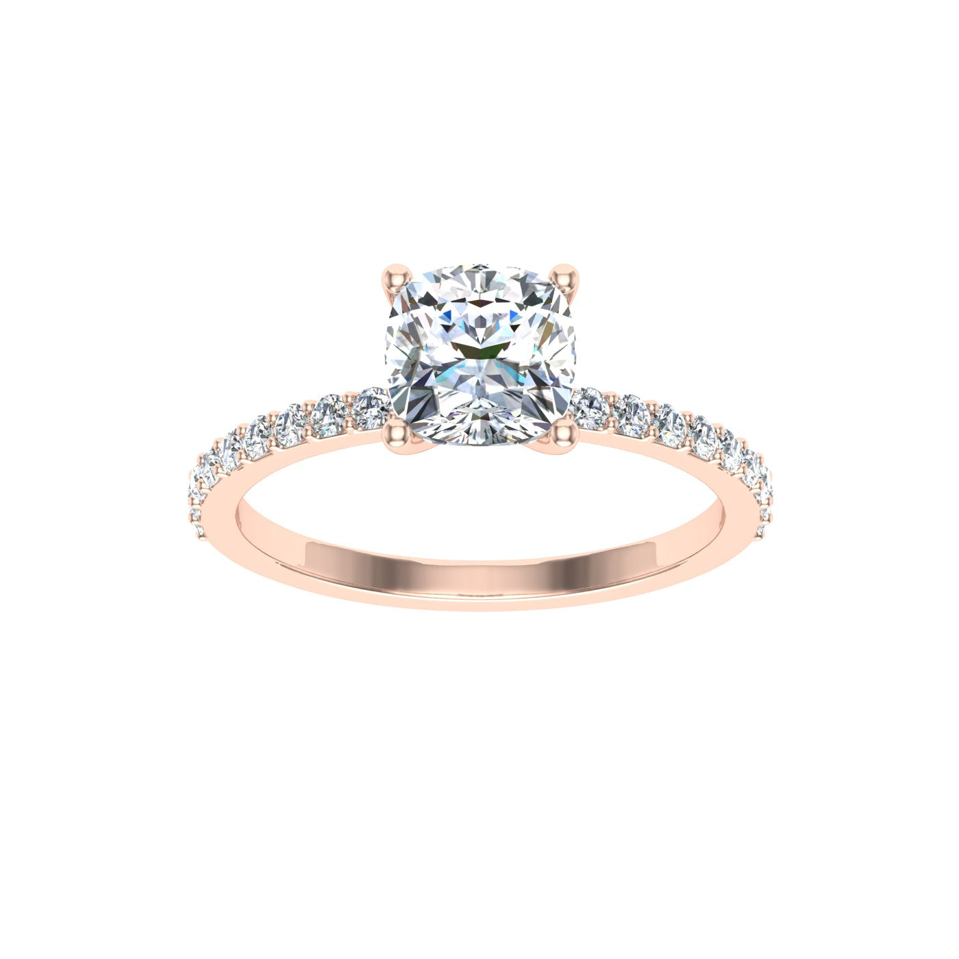 Flash Cushion Cut Side Stones Moissanite Engagement Ring Rose Gold