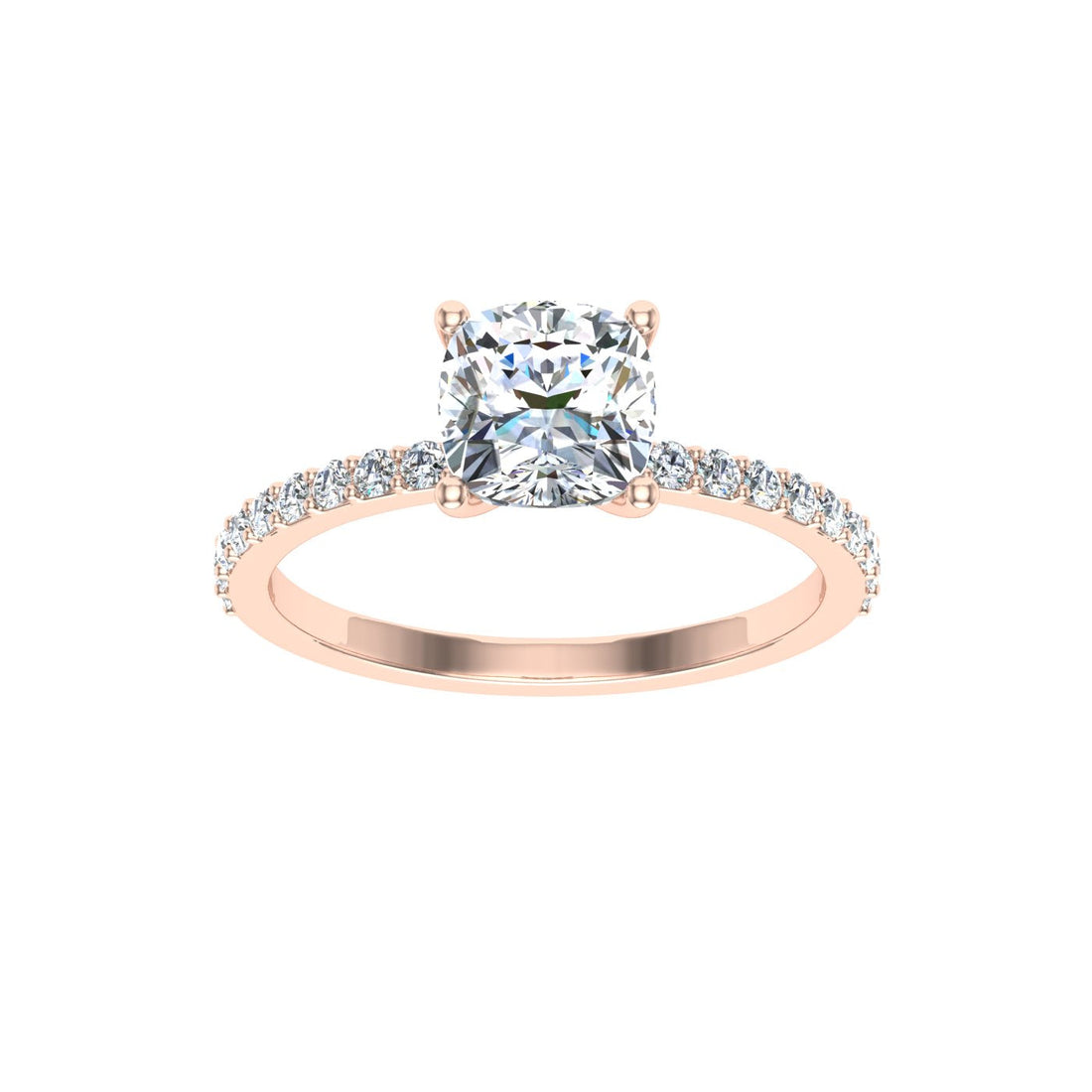 Flash Cushion Cut Side Stones Moissanite Engagement Ring Rose Gold