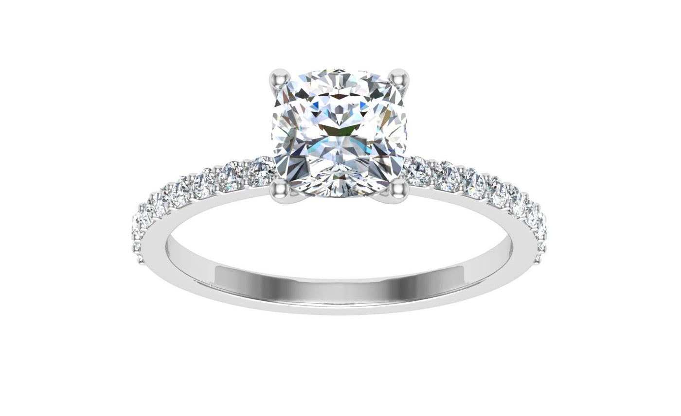 Flash Cushion Cut Side Stones Moissanite Engagement Ring White Gold