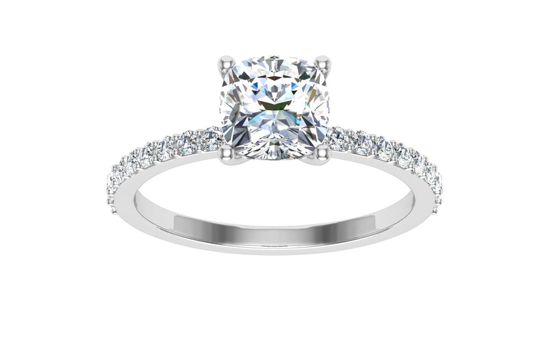 Flash Cushion Cut Side Stones Moissanite Engagement Ring White Gold