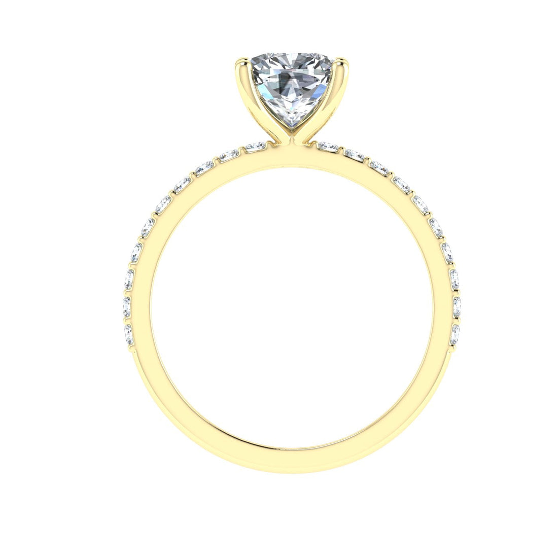 Flash Cushion Cut Side Stones Moissanite Engagement Ring Yellow Gold