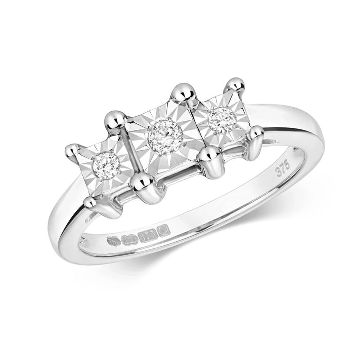 Fleur 4 Prong Round Lab Grown Diamond Exquisite Three Stone Engagement Ring