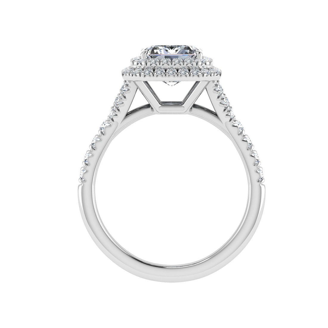 Forever Emerald Cut Double Halo Moissanite Engagement Ring White Gold