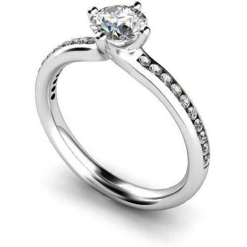 Four Claws Crossover Round cut Shoulder Lab Grown Diamond Ring White Gold