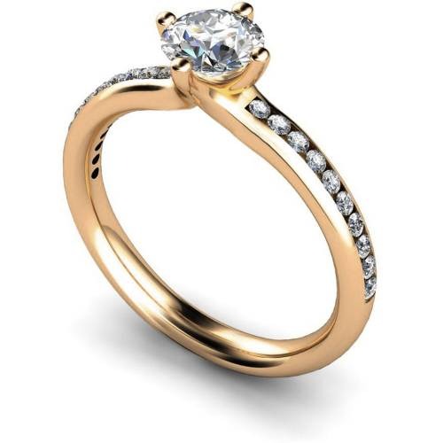 Four Claws Crossover Round cut Shoulder Lab Grown Diamond Ring Yellow Gold 