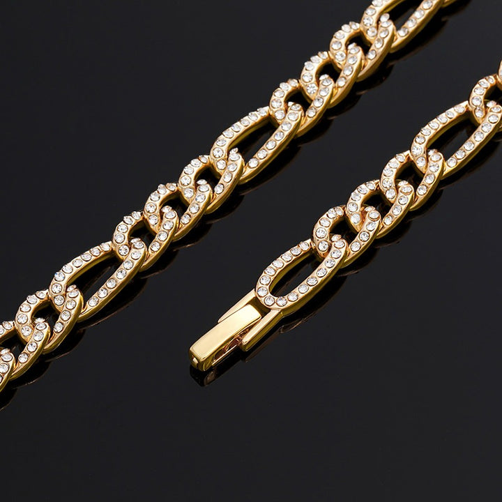 Fringe 7mm Moissanite Iced Figaro Chain Yellow Gold