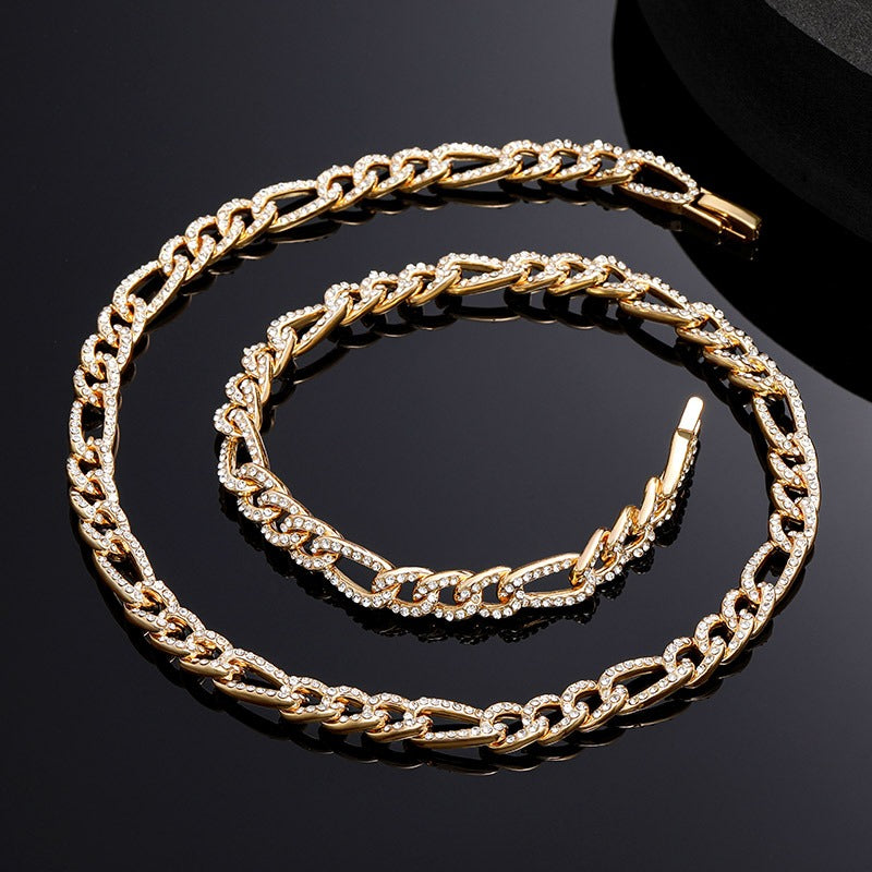 Fringe 7mm Moissanite Iced Figaro Chain Yellow Gold