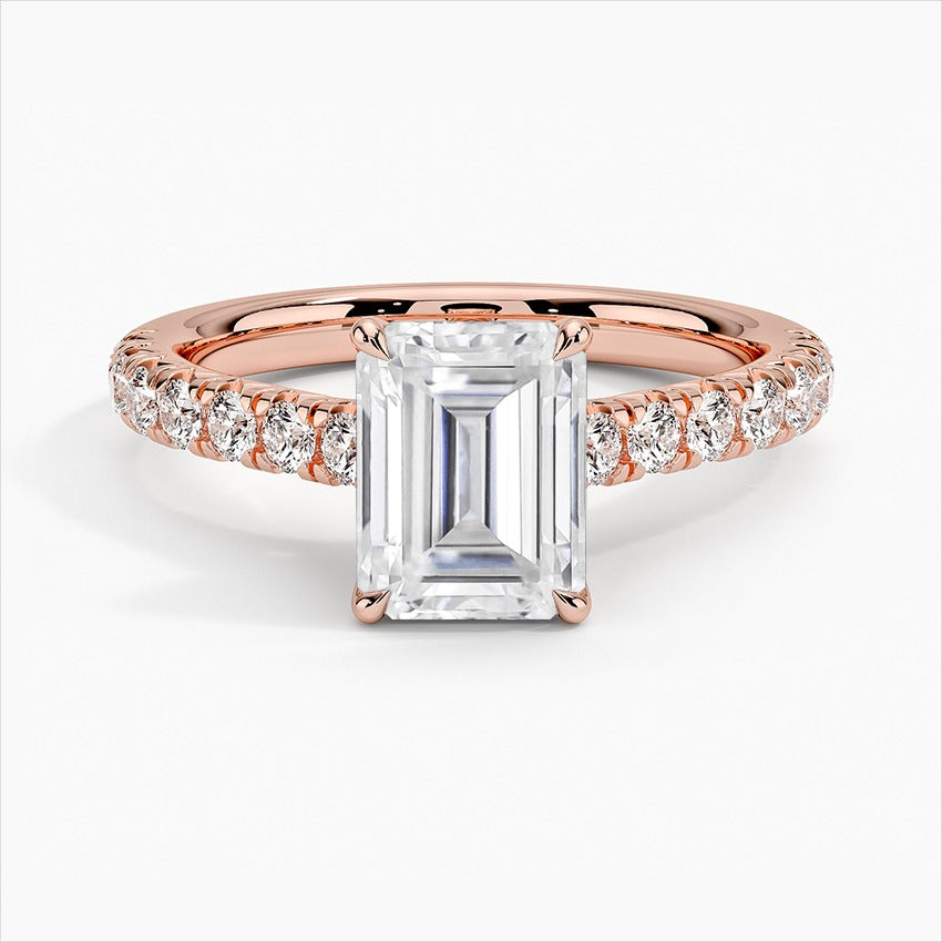 Frostfire 4-Prong Emerald Moissanite Engagement Ring Rose Gold