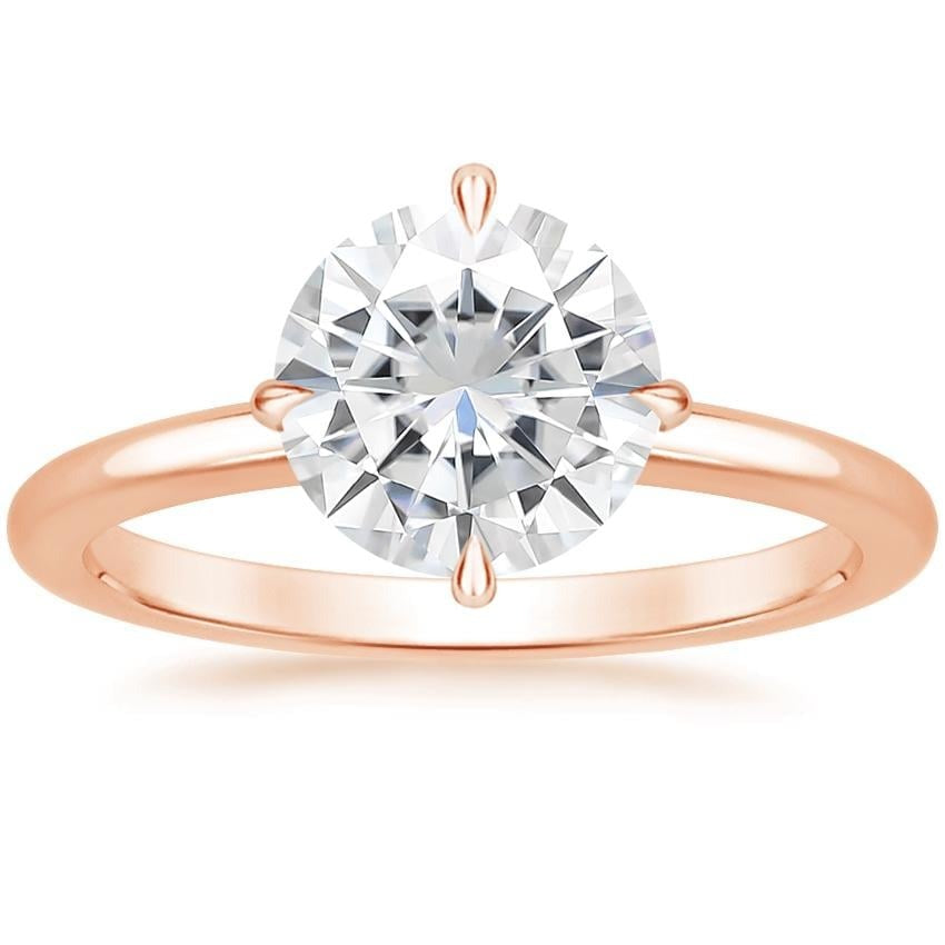 Frosty 4-Prong Round Solitaire Moissanite Engagement Ring Rose Gold