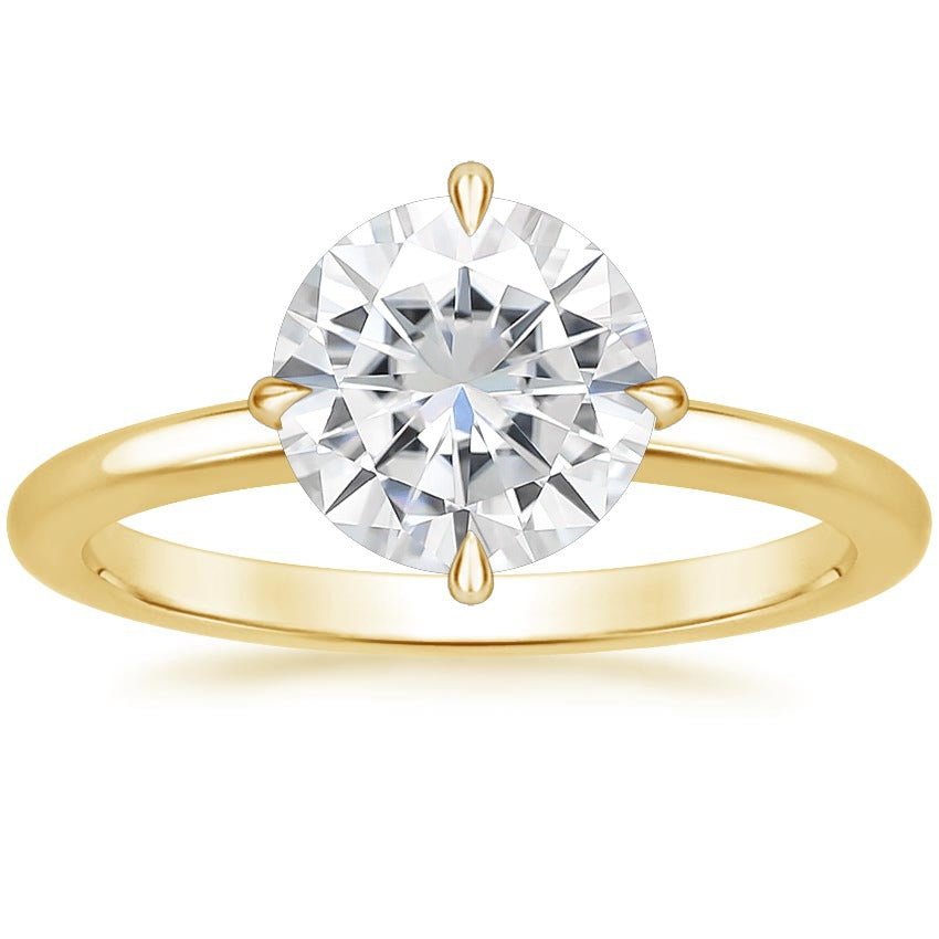 Frosty 4-Prong Round Solitaire Moissanite Engagement Ring Yellow Gold