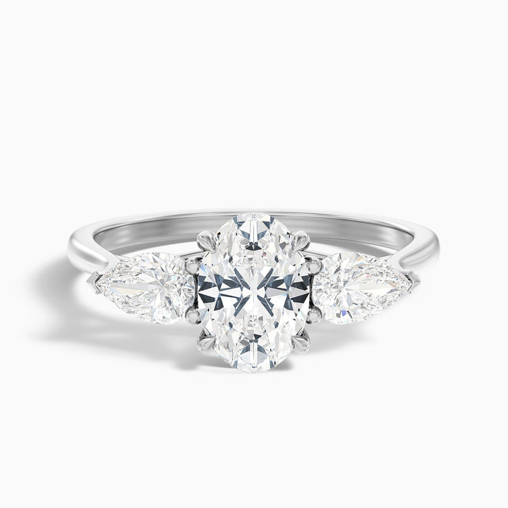Frozen Three Stone Oval Halo Moissanite Engagement Ring