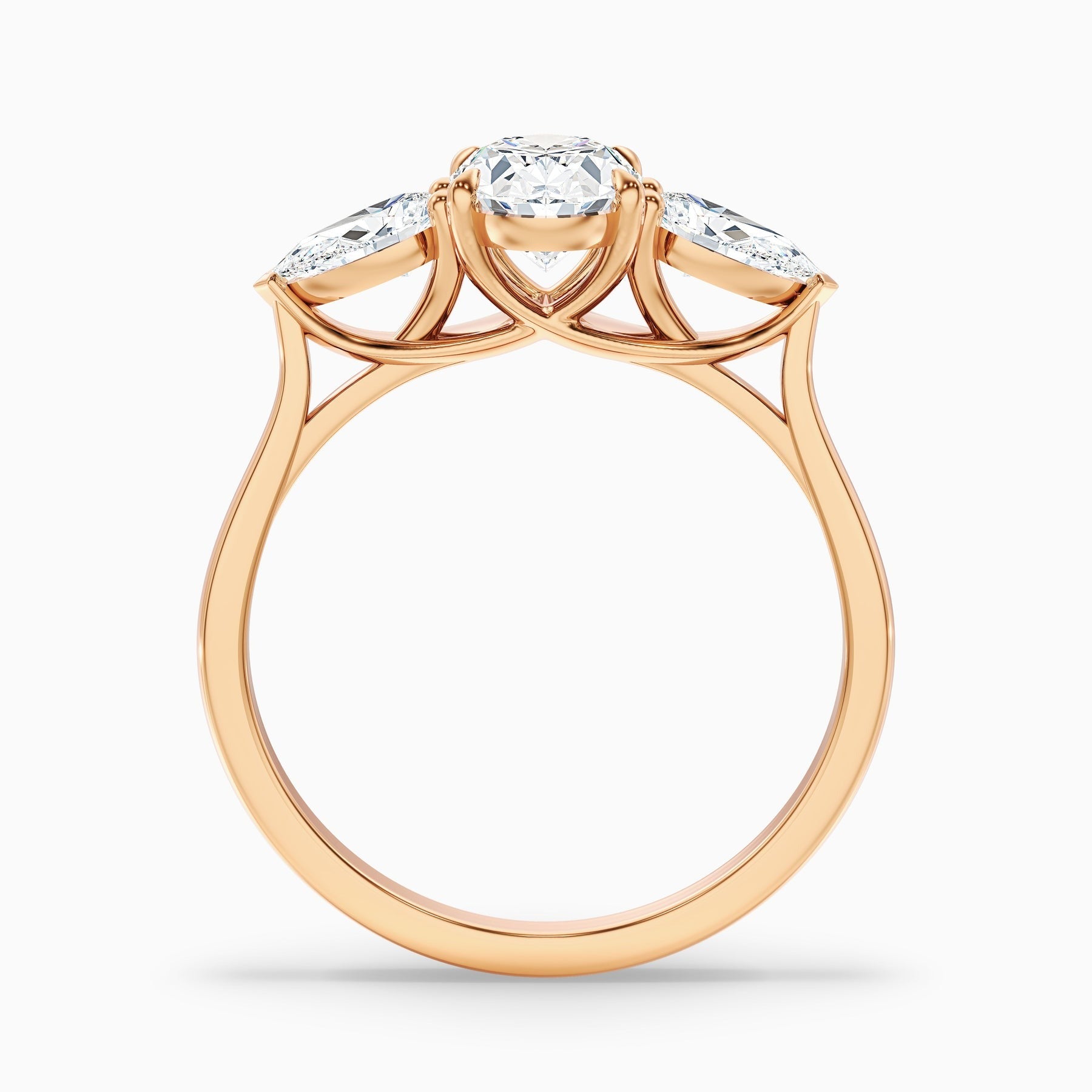 Frozen Three Stone Oval Halo Moissanite Engagement Ring