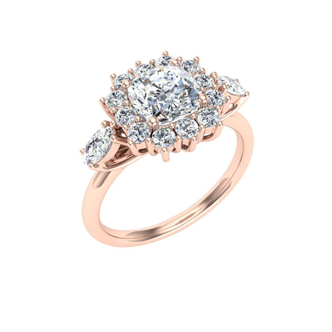 Glitter Cushion Cut Halo Moissanite Engagement Ring Rose Gold