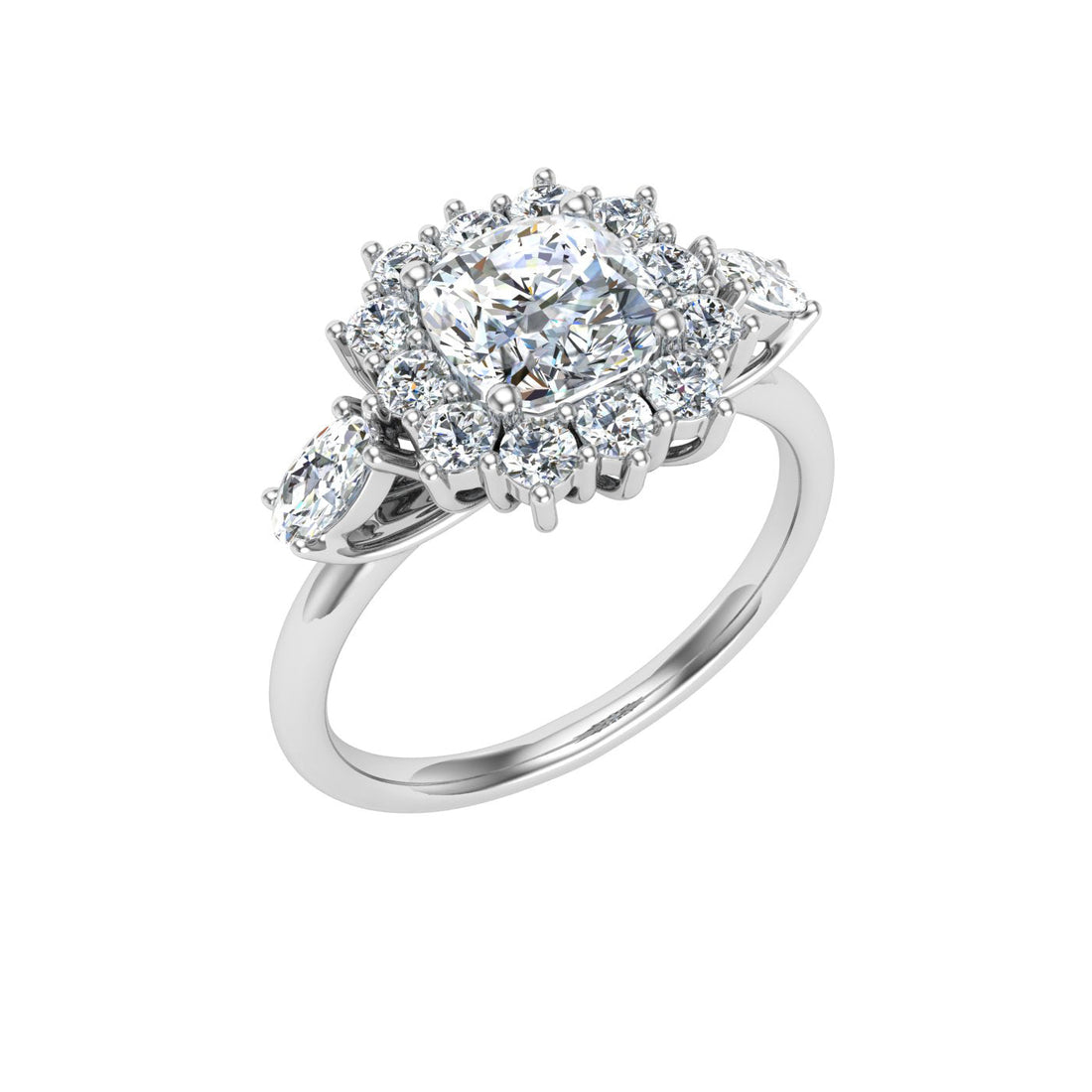 Glitter Cushion Cut Halo Moissanite Engagement RingWhite Gold