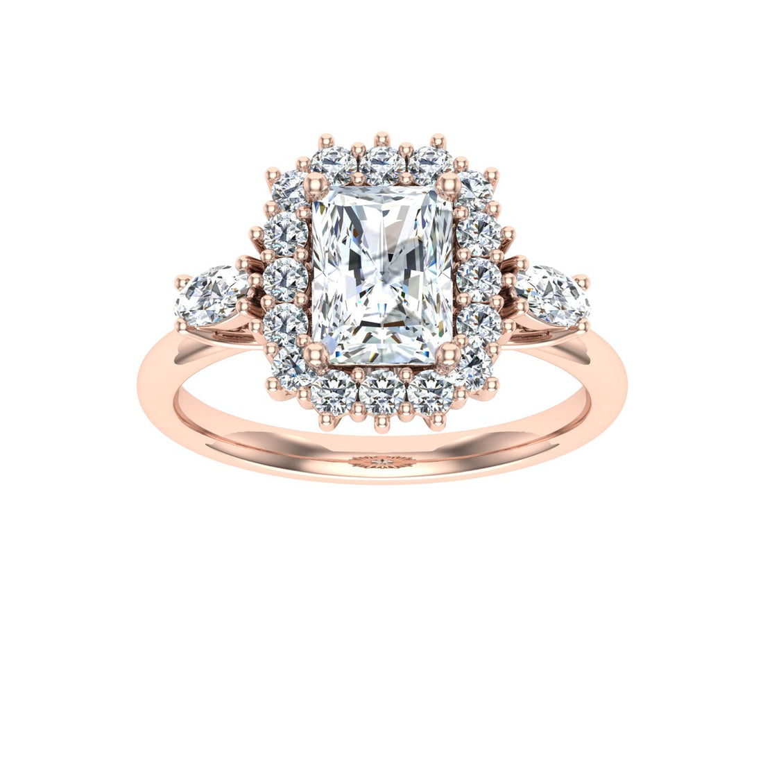 Galactical Radiant Cut Halo Moissanite Engagement Ring Rose Gold