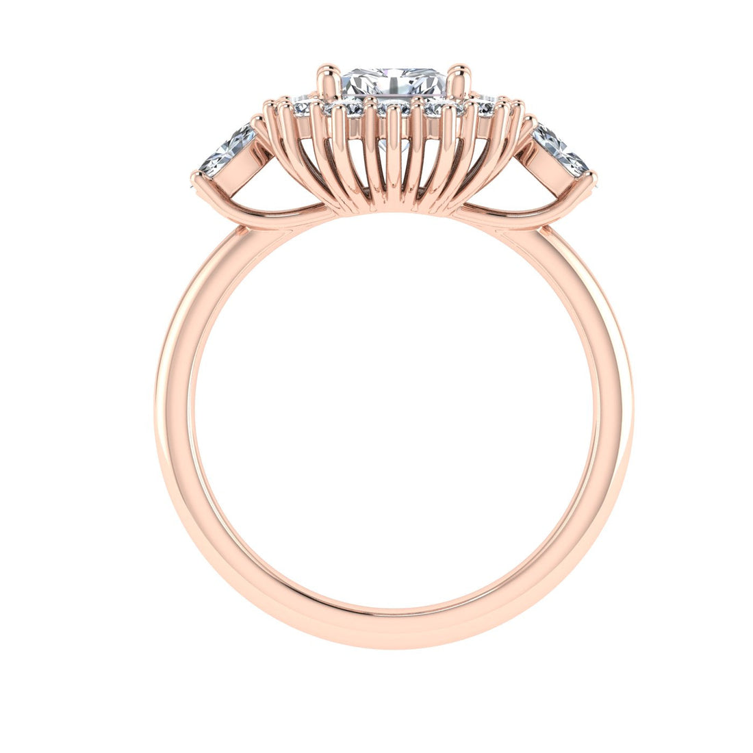 Galactical Radiant Cut Halo Moissanite Engagement Ring Rose Gold