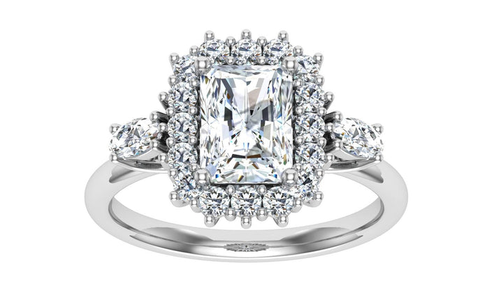 Galactical Radiant Cut Halo Moissanite Engagement Ring White Gold