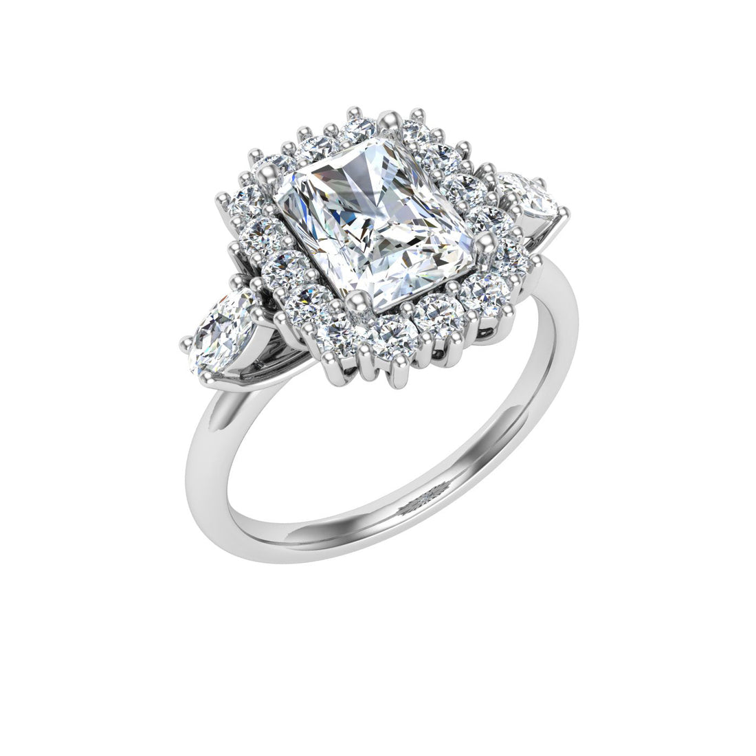 Galactical Radiant Cut Halo Moissanite Engagement Ring White Gold