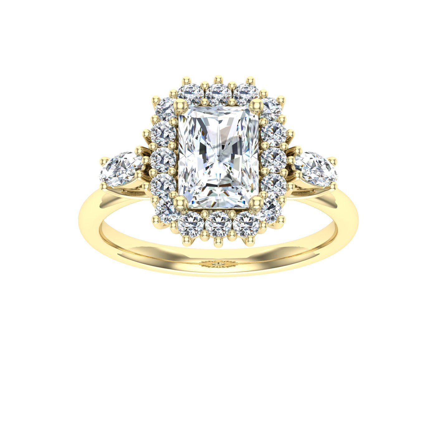 Galactical Radiant Cut Halo Moissanite Engagement Ring Yellow Gold