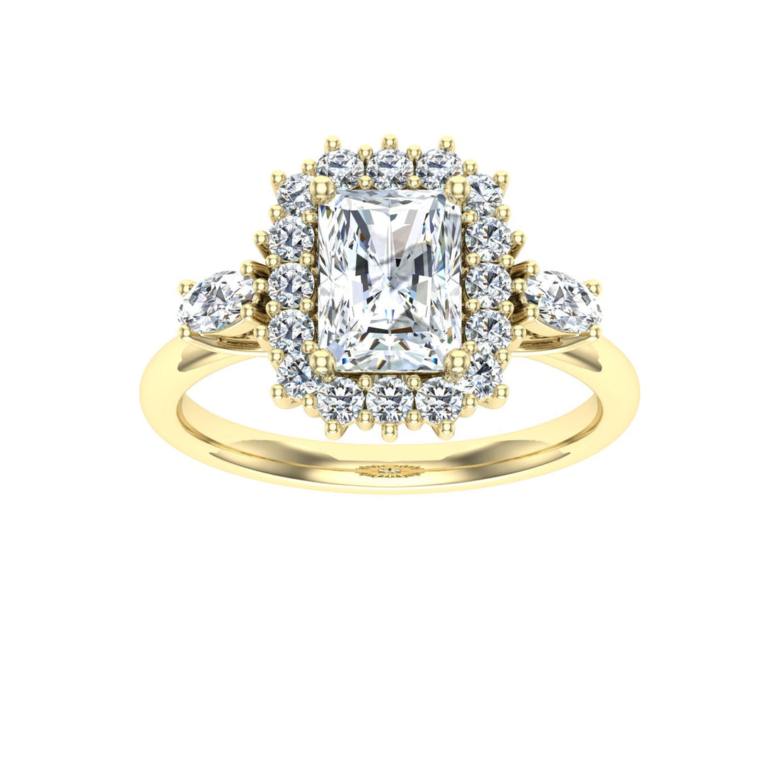 Galactical Radiant Cut Halo Moissanite Engagement Ring Yellow Gold