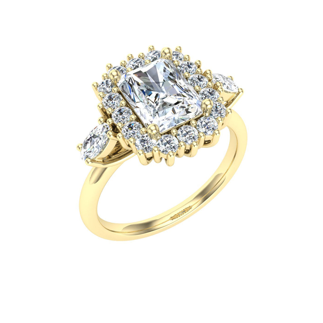 Galactical Radiant Cut Halo Moissanite Engagement Ring Yellow Gold