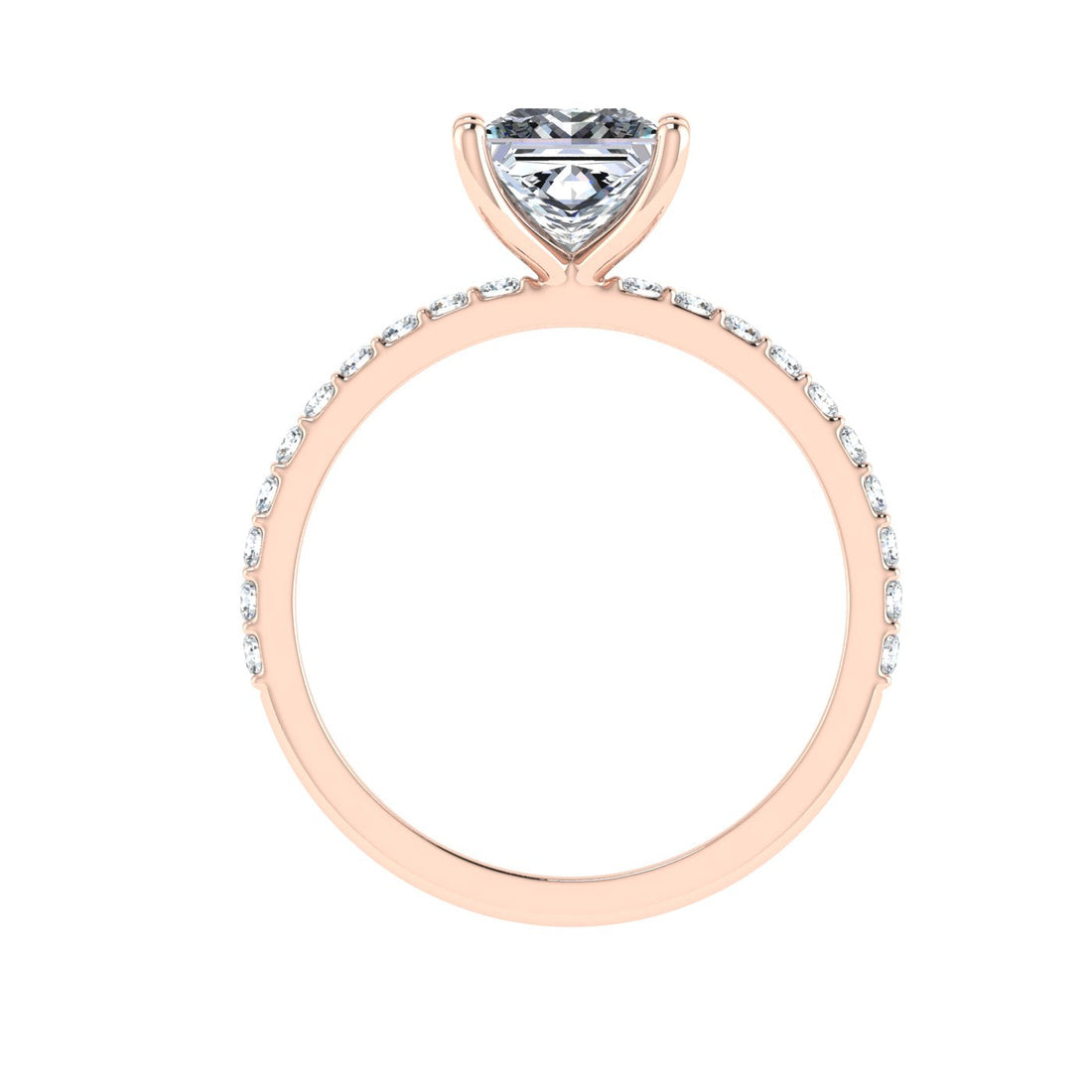 Galatea Princess Cut Side Stones Moissanite Engagement Ring Rose Gold