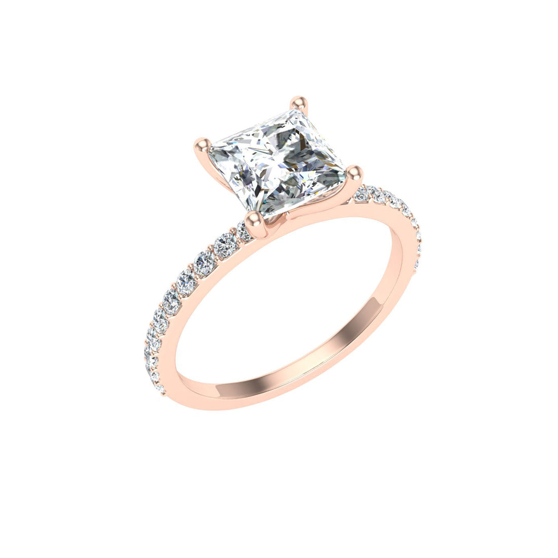 Galatea Princess Cut Side Stones Moissanite Engagement Ring Rose Gold