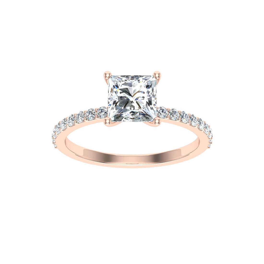 Galatea Princess Cut Side Stones Moissanite Engagement Ring Rose Gold