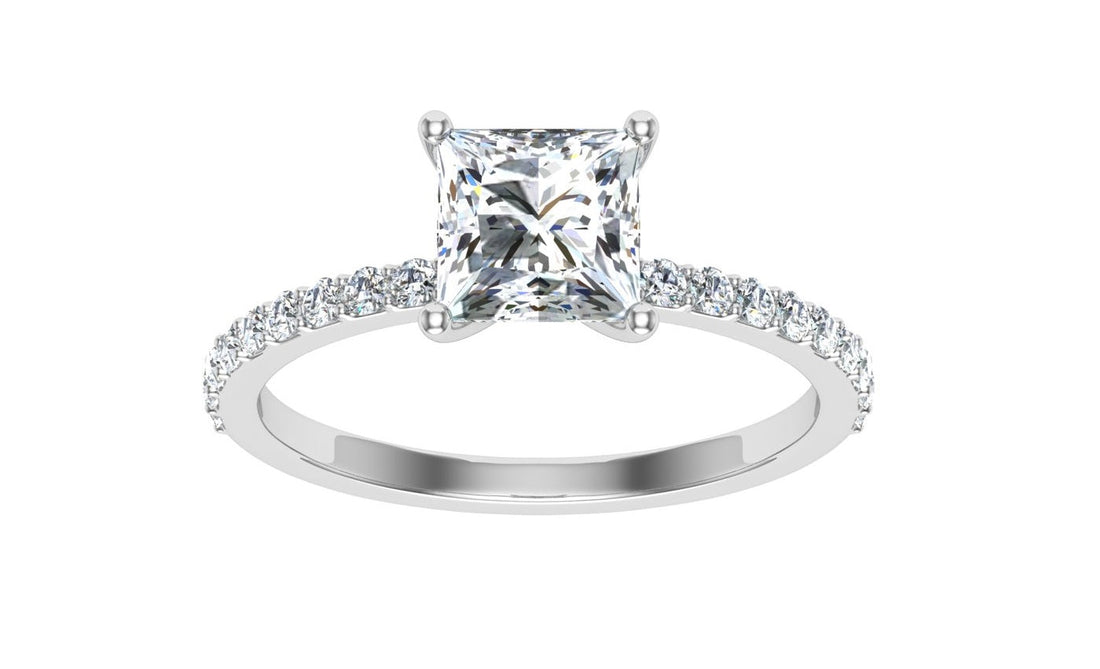 Galatea Princess Cut Side Stones Moissanite Engagement Ring White Gold